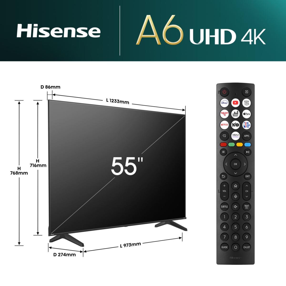 TV 4K I Dolby Vision 55" Série A6N I Hisense- Téléviseur 55 pouce- UHD 4K- SMART TV VIDAA Electroménager-madina-MADINA-ELECTROMENAGER