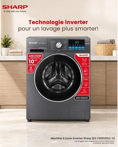 MACHINE A LAVER SHARP 10KG INVERTER FRONT LOAD GRIS ES-FEI1012DLZ-S- Le plus moins cher- ELECTROMENAGER -MADINA